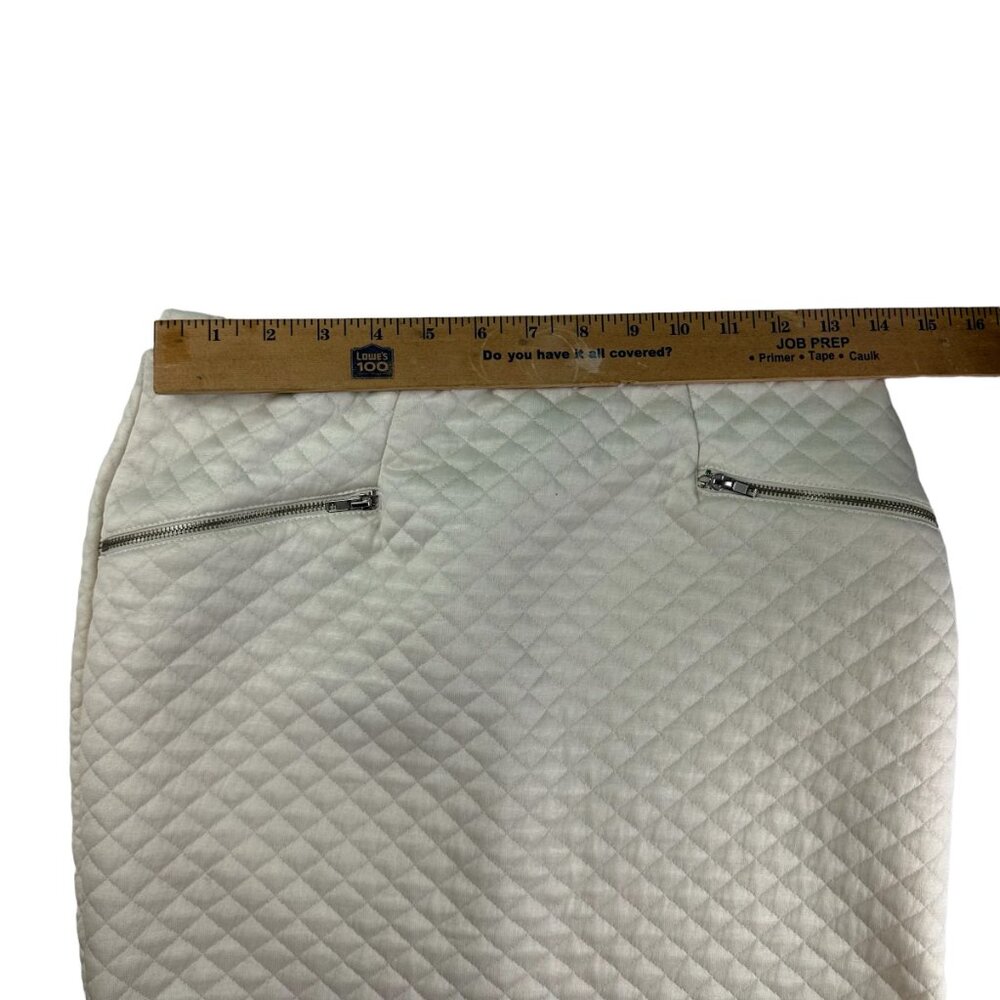 Potters Pot Mini Skirt Size M White Silver Zippers Quilted Elastic Waist Bodycon - Picture 7 of 8